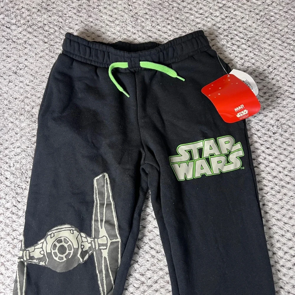 Kids Star Wars Black‎ Joggers Sweatpants Tie Fighter Galactic Empire Logo Size S